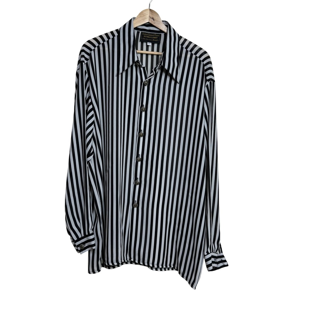 JAMES LORD Black White Stripe Button Up Shirt Women's Size L